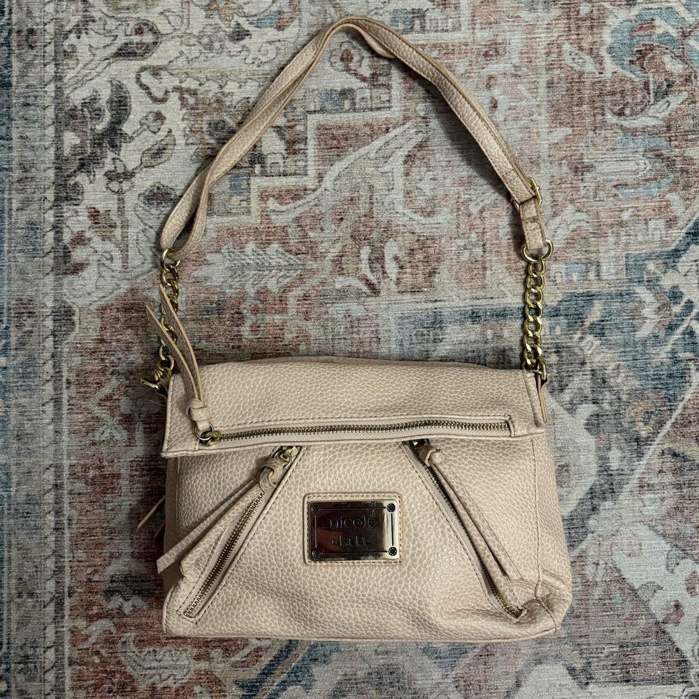 Nicole by Nicole Miller Cream Shoulder Bag with Gold Details